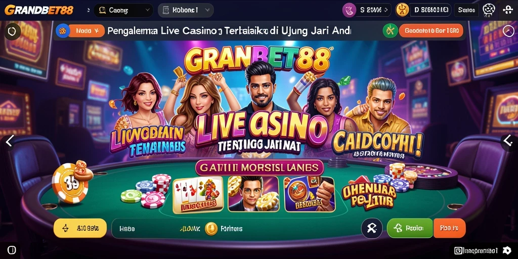 Screenshot gameplay GRANDBET88 menampilkan dealer langsung dan interaksi pemain.
