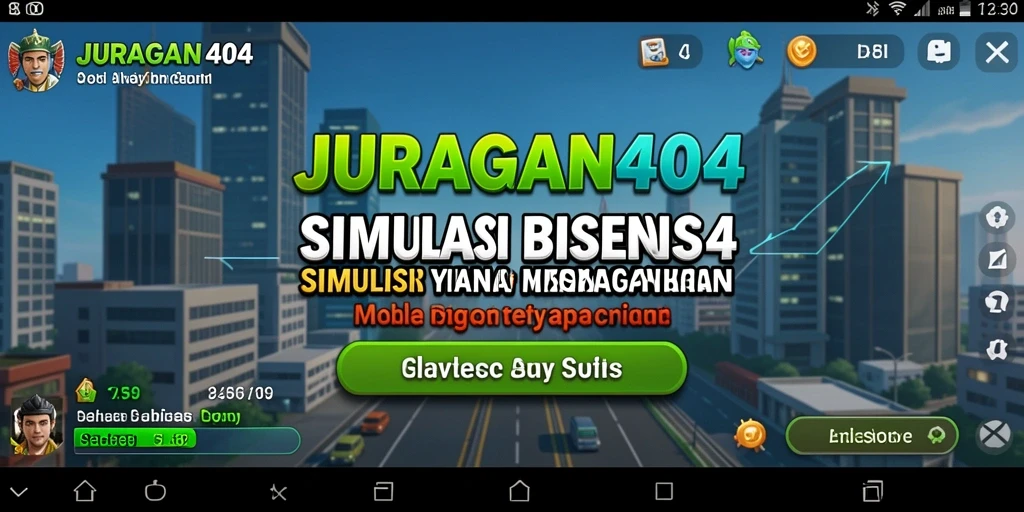 Screenshot JURAGAN404 menampilkan gameplay simulasi bisnis yang mendebarkan.