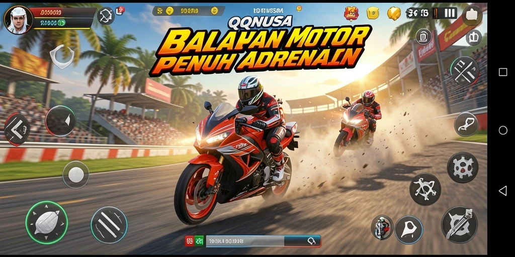 Screenshot menunjukkan aksi balapan motor yang seru.