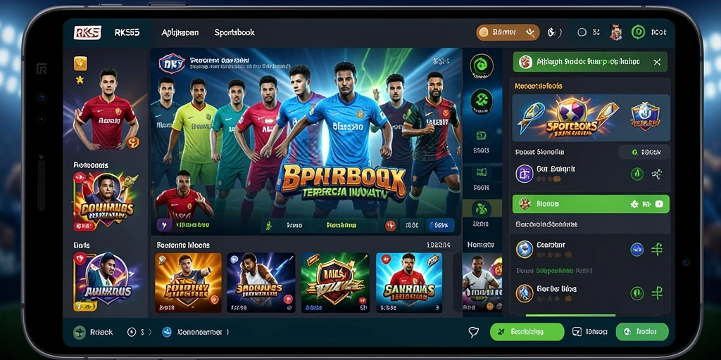 Tangkapan layar gameplay Sportsbook yang menampilkan berbagai jenis taruhan.